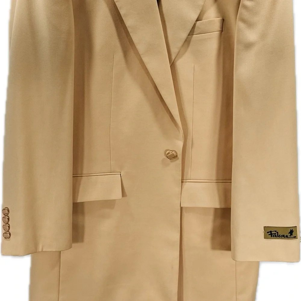 Falcone Men's Peach Suit 3 Piece Pleated Pants 1 Button Single Breasted Size 40R